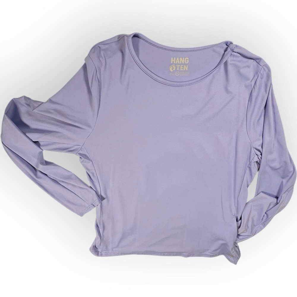 Hang Ten Athletic T-Shirt Top Women's XXL Blue Knit Long Sleeve Zip Side‎ Pocket